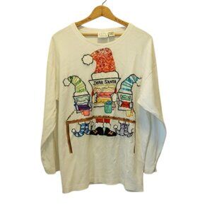 Gantos Women's Size L Christmas Sequin Accent Lightweight T Shirt Flawed